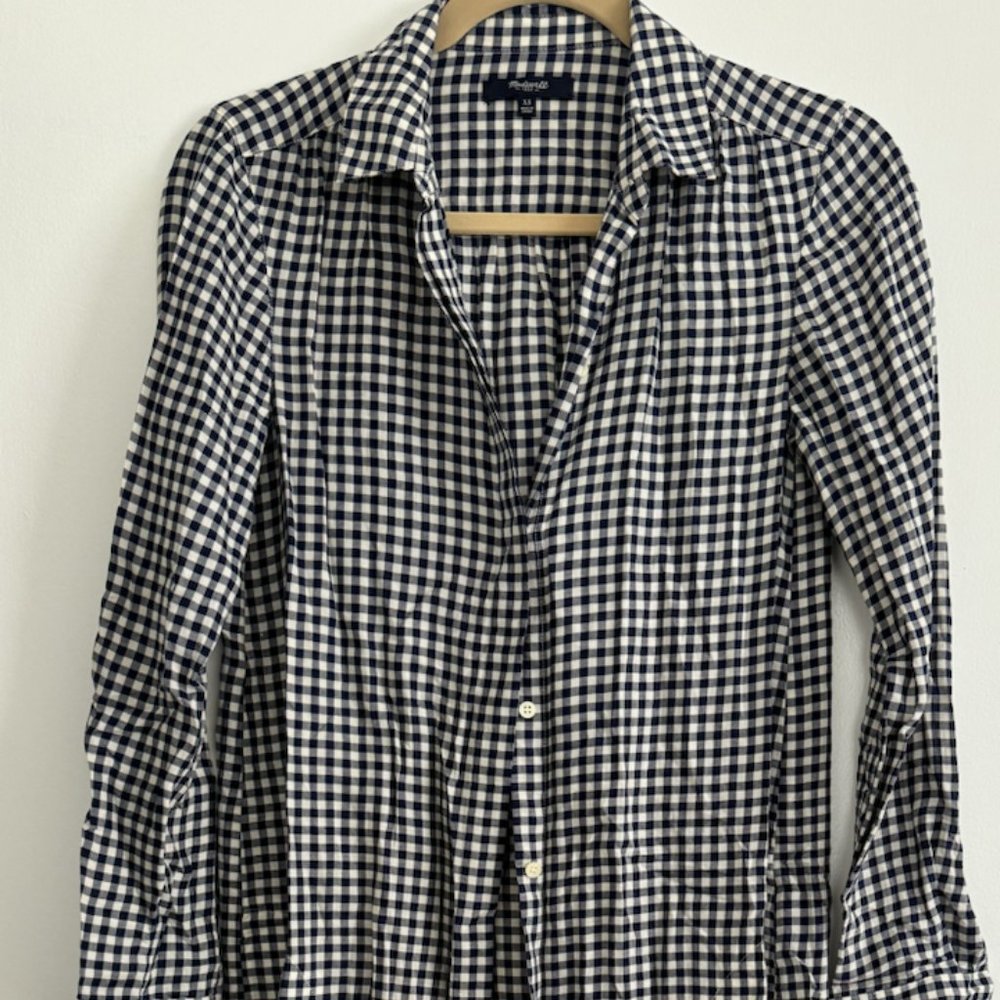 Madewell Navy & White Gingham Button Up Dress